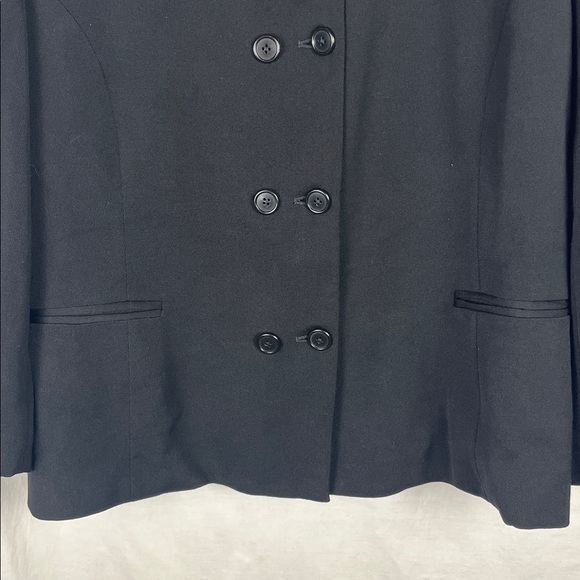 Vintage Lauren Ralph Lauren Black 100% Wool Double Breasted Blazer with Faux Fur - Picture 2 of 8